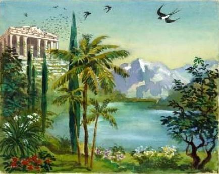 На берегу красивого голубого озера