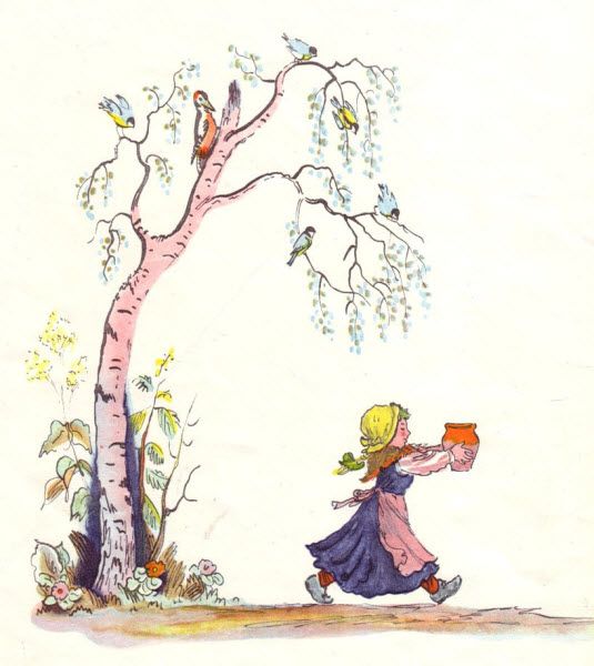 Девочка взяла горшочек и пошла домой