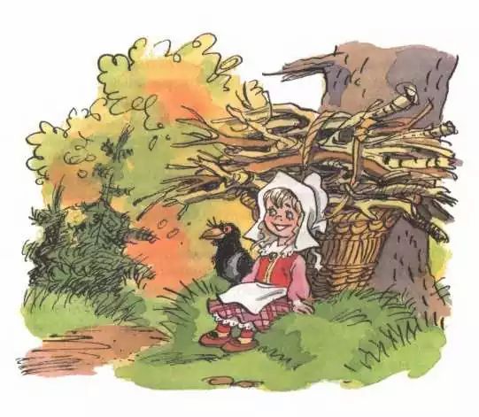 Баба-Яга поставила корзину хвороста на дороге и уселась рядом с деревом