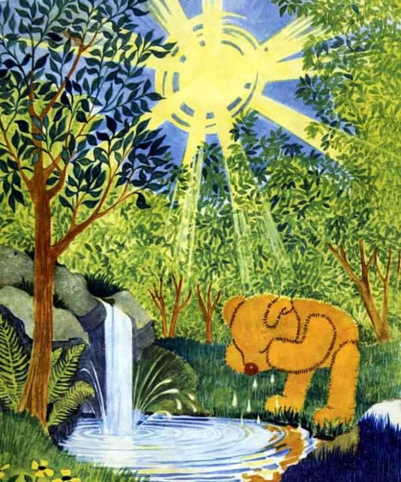 Медвежонок встал и побежал к родничку умыться