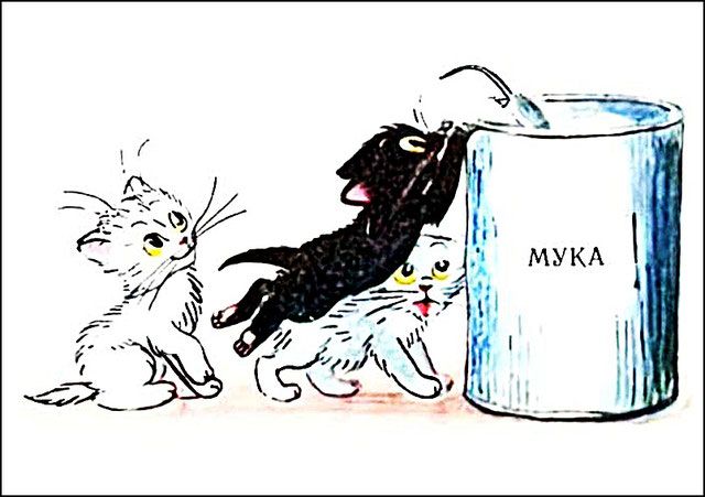 Мышь прыгнула в банку с мукой