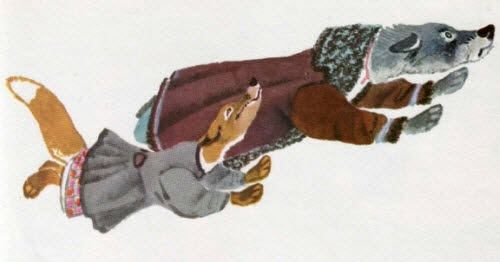 Волк и лиса убегают