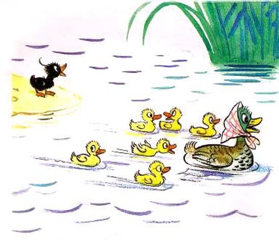 Утята попрыгали в воду, и Мама-Утка за ними